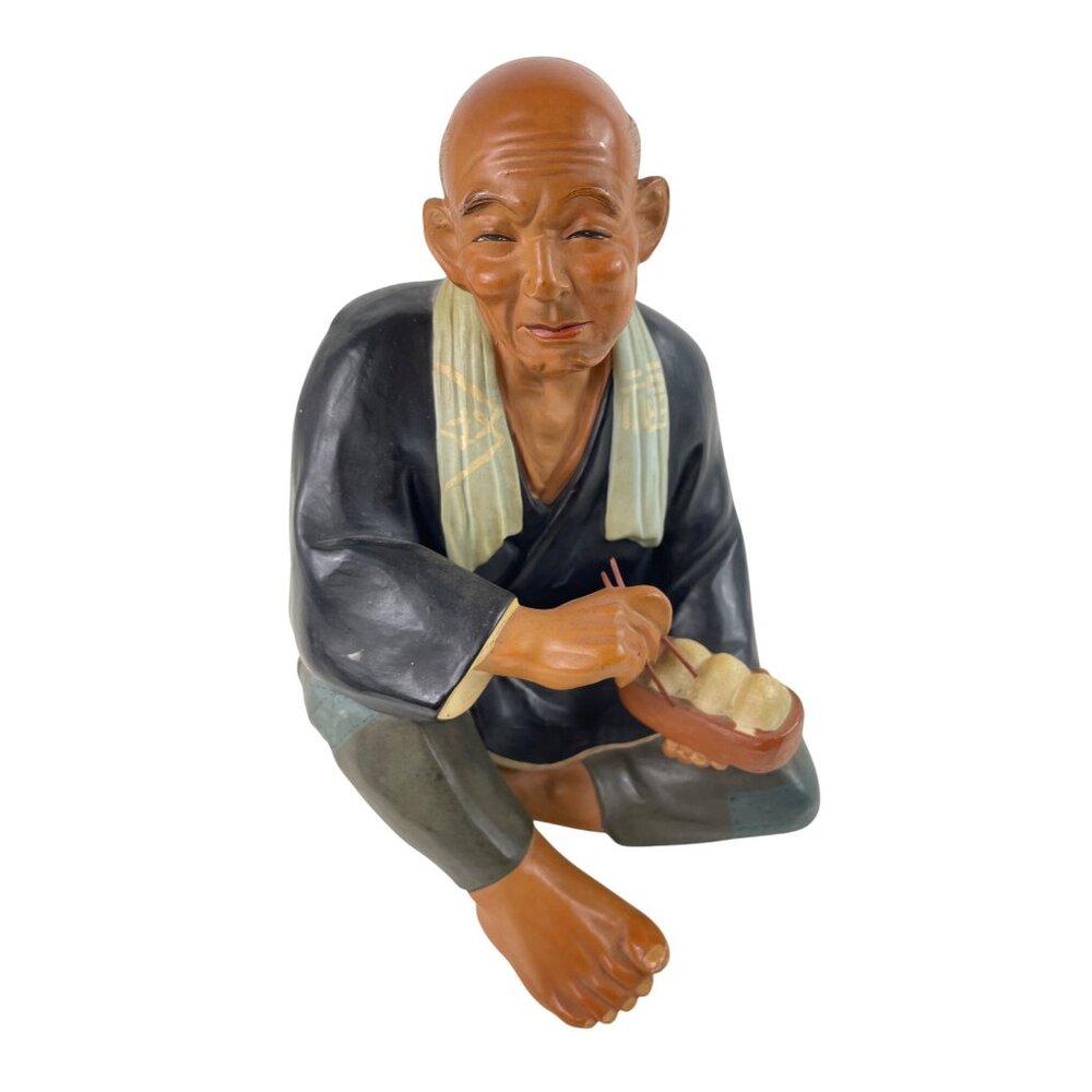 Vintage Hakata Urasaki Dolls Asian Elderly Man Figurine Eating Dumplings Statue - Picture 2 of 12